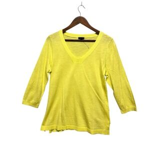 Talbots Women Size L Green V-neck Sweater Top Cotton Lightweight 3/4 Sleeve Knit
